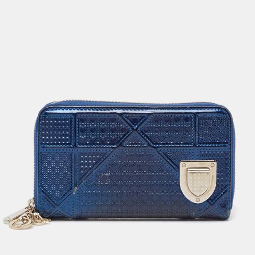 Dior Blue Micro Cannage Patent Leather Diorama Zip Around Wallet - Dior - Modalova