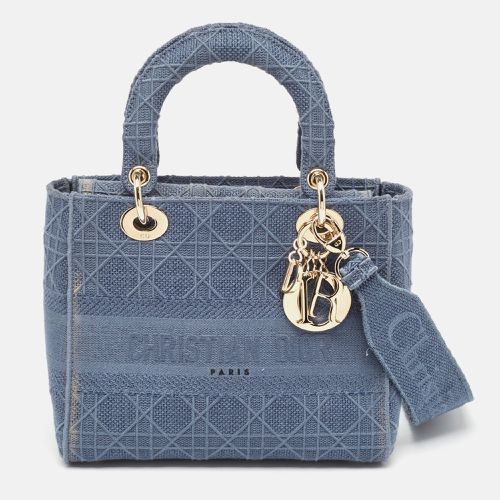 Dior Blue Cannage Embroidered Canvas Medium Lady D-Lite Tote - Dior - Modalova