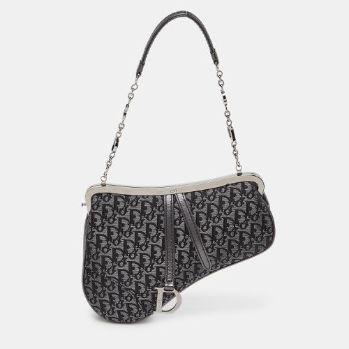 Dior Metallic/Grey Lurex Fabric and Leather Vintage Saddle Frame Pochette - Dior - Modalova