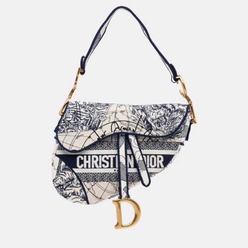 White Embroidered Canvas Around The World Saddle Bag - Dior - Modalova