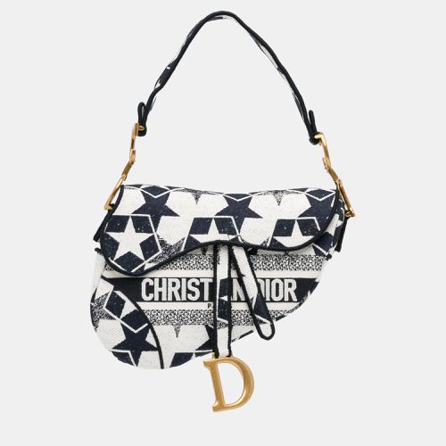 Dior White/Blue Stars Embroidered Canvas Saddle Bag - Dior - Modalova