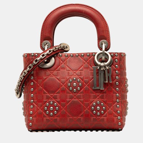 Dior Red Mini Embossed Calfskin Cannage Studded Supple Lady Dior - Dior - Modalova