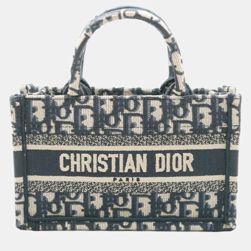 Christian Navy Oblique Embroidered Mini Book Tote Bag - Dior - Modalova