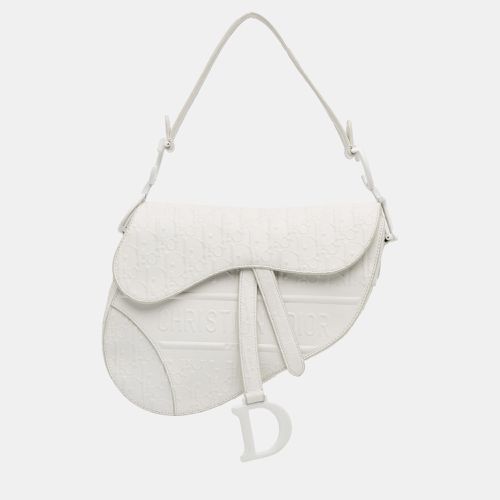 Dior White Embossed Leather Oblique Saddle Bag - Dior - Modalova