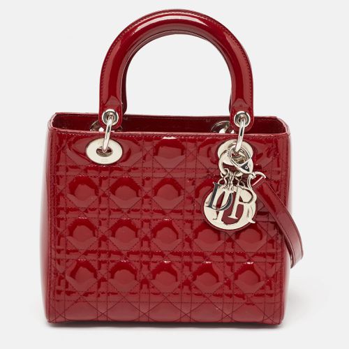 Dior Red Cannage Patent Leather Medium Lady Dior Tote - Dior - Modalova