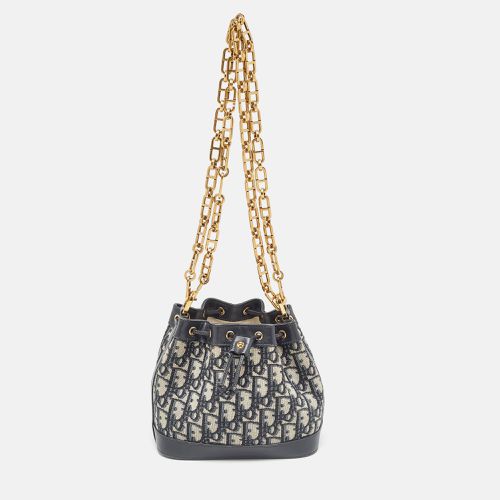 Oblique Canvas and Leather Drawstring Chain Bucket Bag - Dior - Modalova