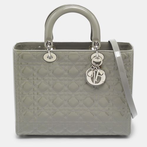 Dior Grey Cannage Patent Leather Large Lady Dior Tote - Dior - Modalova