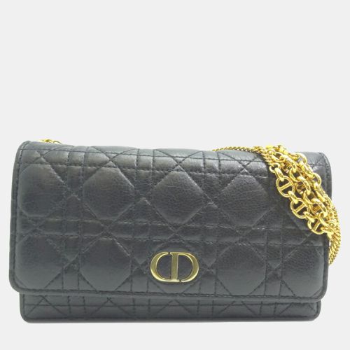 Dior Black Leather Caro Wallet On Chain - Dior - Modalova