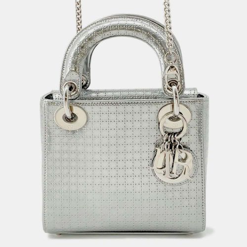 Dior Silver Patent Leather Microcannage Lady Dior Mini Top Handle Bag - Dior - Modalova