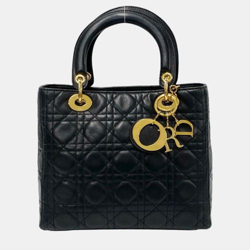 Dior Black Leather Medium Lady Dior Top Handle Bag - Dior - Modalova