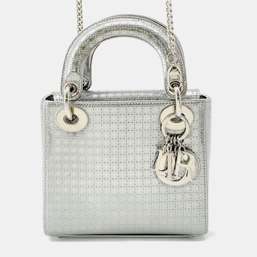 Dior Silver Leather Microcannage Mini Lady Dior Top Handle Bags - Dior - Modalova