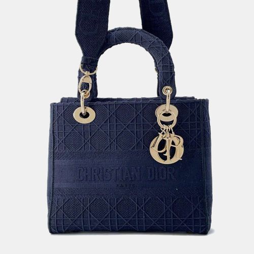 Dior Blue Canvas Embroidered Medium Lady D-Lite Top Handle Bag - Dior - Modalova