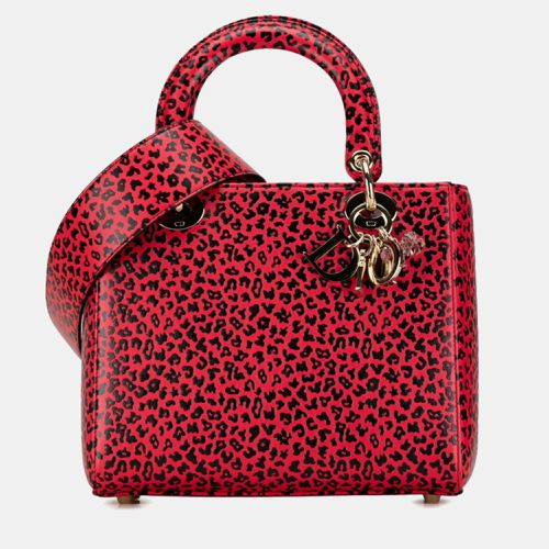 Dior Black/Red Leopard Print Leather Medium Lady Dior Top Handle Bags - Dior - Modalova