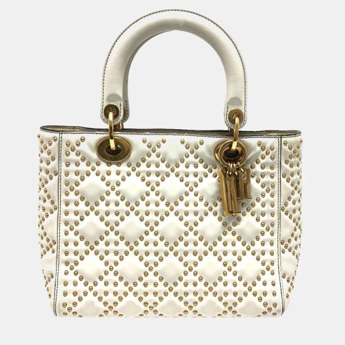 Dior White Leather Studded Medium Lady Dior Top Handle Bags - Dior - Modalova