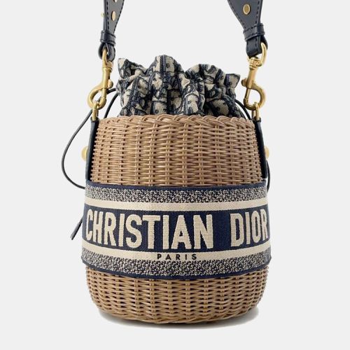 Dior Blue Canvas and Wicker Drawstring Bucket Bag - Dior - Modalova