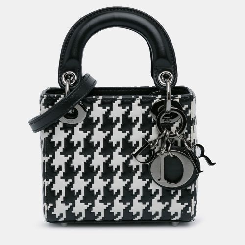 Dior Black/White Calfskin Leather Houndstooth Embossed Macro Lady Dior Tote Bag - Dior - Modalova