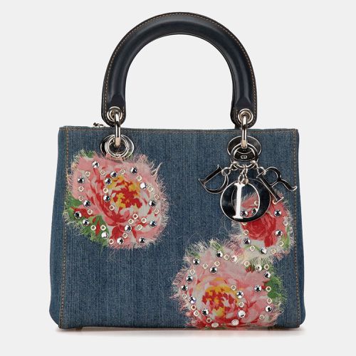 Dior Blue Denim Floral Embellished Medium Lady Dior Tote Bag - Dior - Modalova