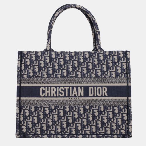 Christian Dior Navy Blue/ Off White Medium Oblique Book Tote Bag - Dior - Modalova