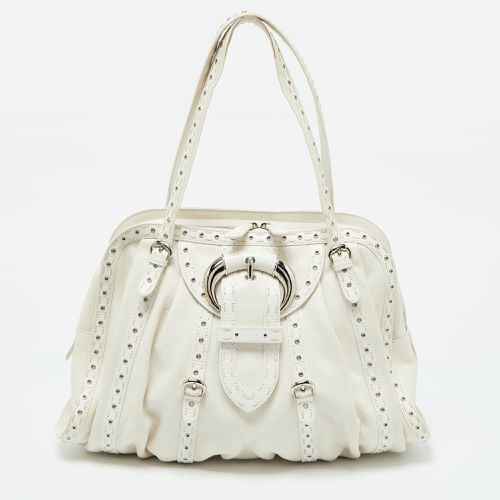 Dior White Lizard and Leather Buckle Detail Zip Satchel - Dior - Modalova