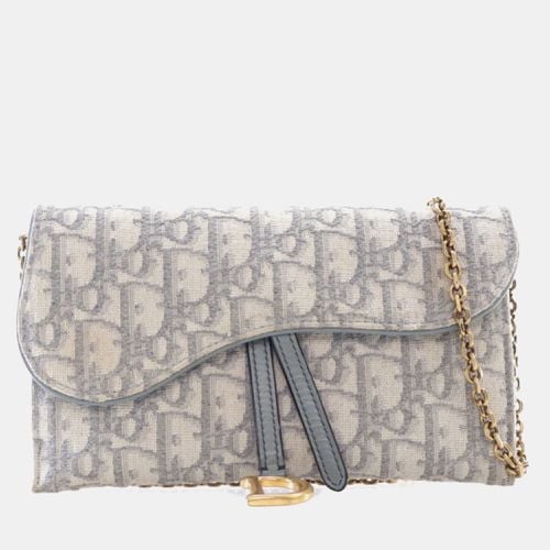 Dior Grey Canvas Oblique Saddle Wallet On Chain - Dior - Modalova