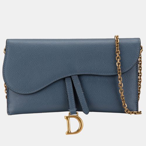 Dior Blue Leather Saddle Wallet On Chain - Dior - Modalova