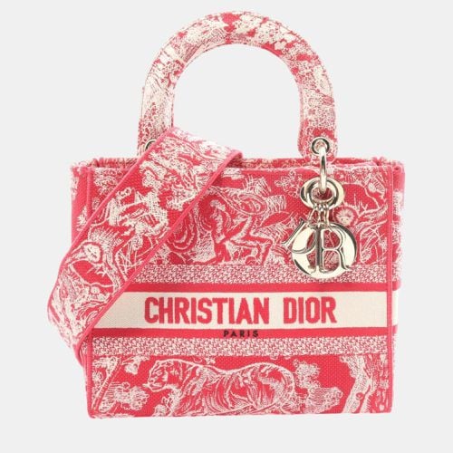 Christian Dior Dior Lady D-Lite Medium Embroidered Canvas Red White Handbag - Dior - Modalova