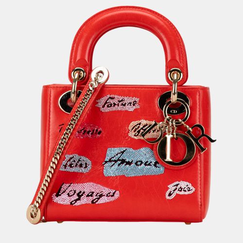 Dior Red Leather Mini Calfskin Sequin Embellished Lady Dior Bag - Dior - Modalova