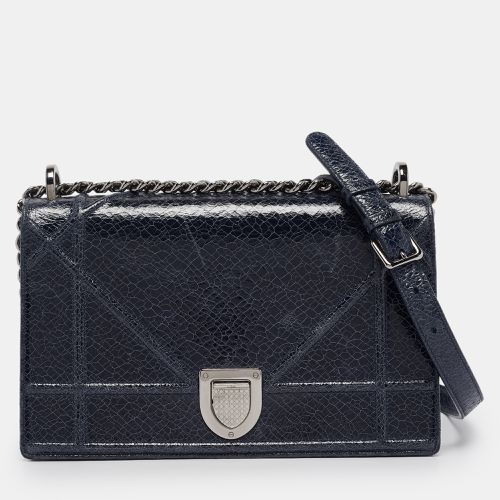 Dior Navy Blue Crinkled Patent Leather Medium Diorama Shoulder Bag - Dior - Modalova