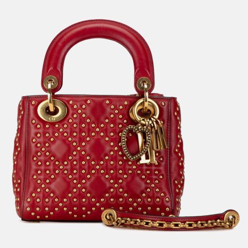 Dior Red Leather Small Studded Lady Dior Tote Bag - Dior - Modalova