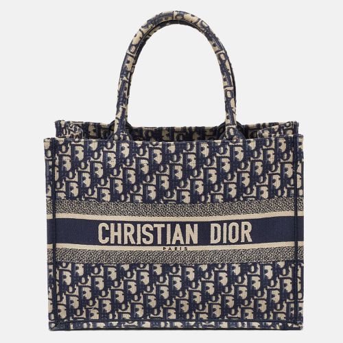 Dior Navy Blue Oblique Embroidered Canvas Medium Book Tote - Dior - Modalova