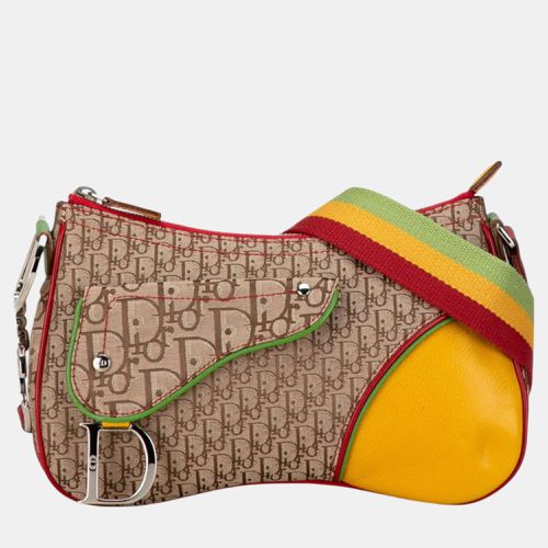 Christian Dior Beige Yellow Canvas Leather Dior Trotter Saddle Rasta Shoulder Bag - Dior - Modalova