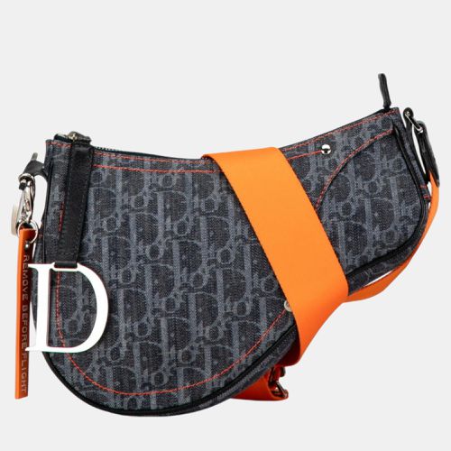 Christian Dior Indigo Blue Orange Canvas Dior Trotter Saddle Flight Line Shoulder Bag - Dior - Modalova