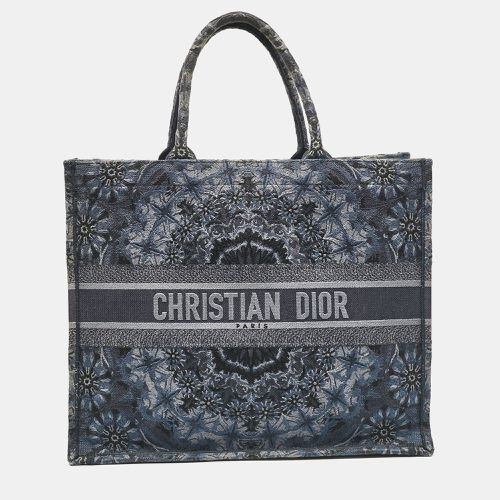 Dior Navy Blue Flower Embroidered Denim Large Book Tote - Dior - Modalova