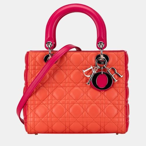 Dior Orange Medium Bicolor Lambskin Cannage Lady Dior - Dior - Modalova