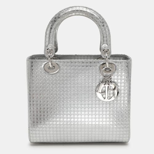 Dior Silver Cannage Leather Medium Lady Dior Top Handle Bag - Dior - Modalova