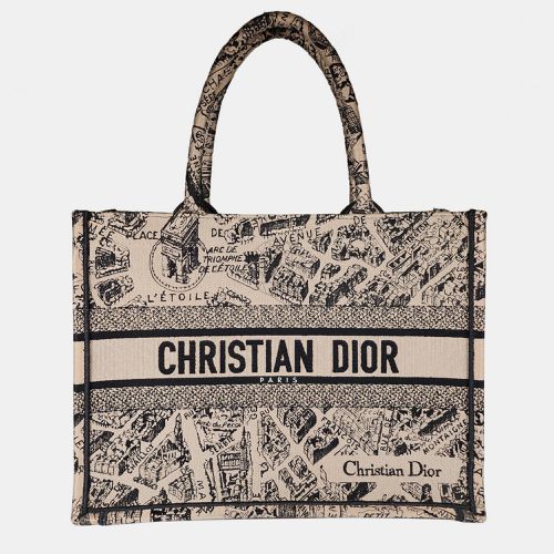 Christian Dior Black and Beige Medium Plan de Paris Embroidery Book Tote bag - Dior - Modalova