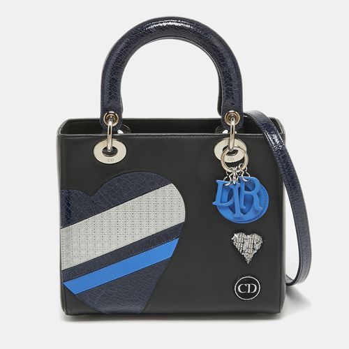 Blue Crackled Patent and Leather Medium Patch Embellished Lady Tote - Dior - Modalova