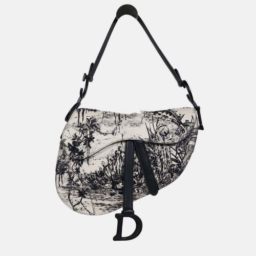 Christian Dior Black and White Beaded Toile De Jouy Saddle Bag - Dior - Modalova