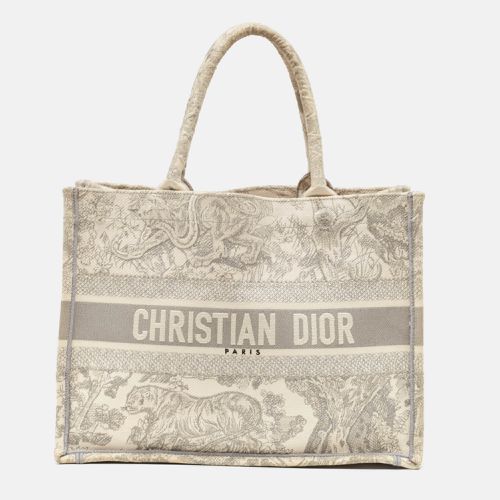 Dior Grey/White Embroidered Canvas Medium Toile De Jouy Book Tote - Dior - Modalova