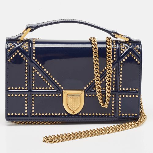 Dior Navy Blue Patent Leather Studded Diorama Top Handle Bag - Dior - Modalova