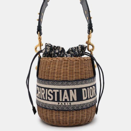 Dior Beige/Navy Rattan Canvas Wicker Oblique bucket bag - Dior - Modalova