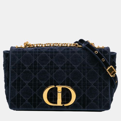 Dior Navy Blue Medium Velvet Cannage Caro Bag - Dior - Modalova