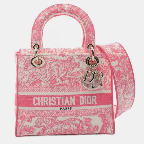 Christian Dior Pink White Canvas Dioriviera Lady D-Lite Medium Toile de Jouy Handbag - Dior - Modalova