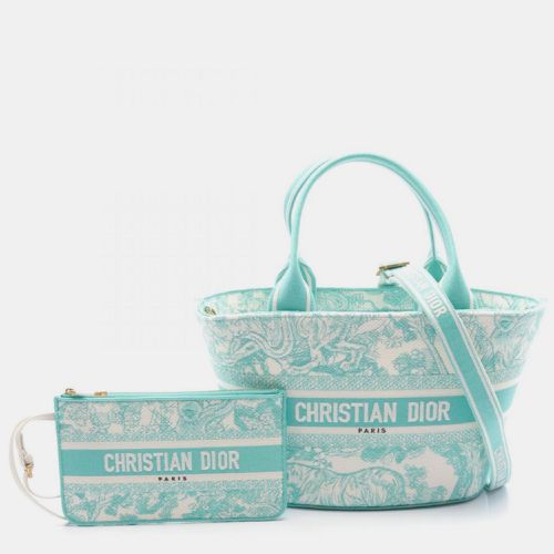 Christian Dior Green White Canvas Dior IVIERA Panier Chapeau Toile de Jouy Embroidery Tote Bag - Dior - Modalova