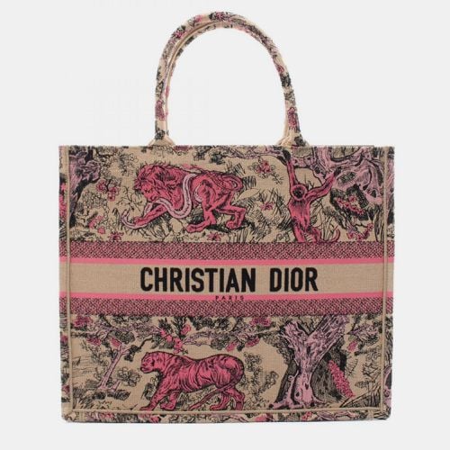 Christian Dior Canvas Beige Pink Dioriviera Large Toile de Jouy Sauvage Embroidery Raffia Book Tote Bag - Dior - Modalova