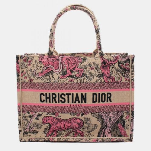 Christian Dior Canvas Beige Pink Dioriviera Medium Toile de Jouy Sauvage Embroidery Raffia Book Tote Bag - Dior - Modalova