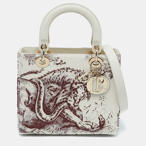 Dior Off White Leather Medium Embroidered Beads Lady Dior Tote - Dior - Modalova