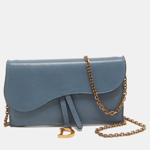 Dior Blue Leather Saddle Wallet On Chain - Dior - Modalova