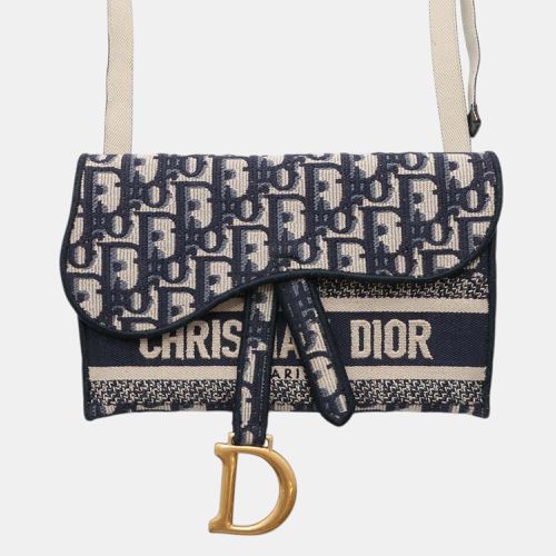 Navy Canvas Oblique Saddle Slim Pouch - Dior - Modalova