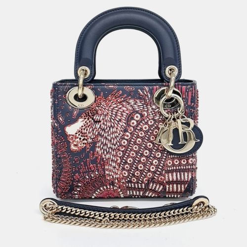 Dior Multicolor Navy Blue Leather Lady Mini Bag - Dior - Modalova